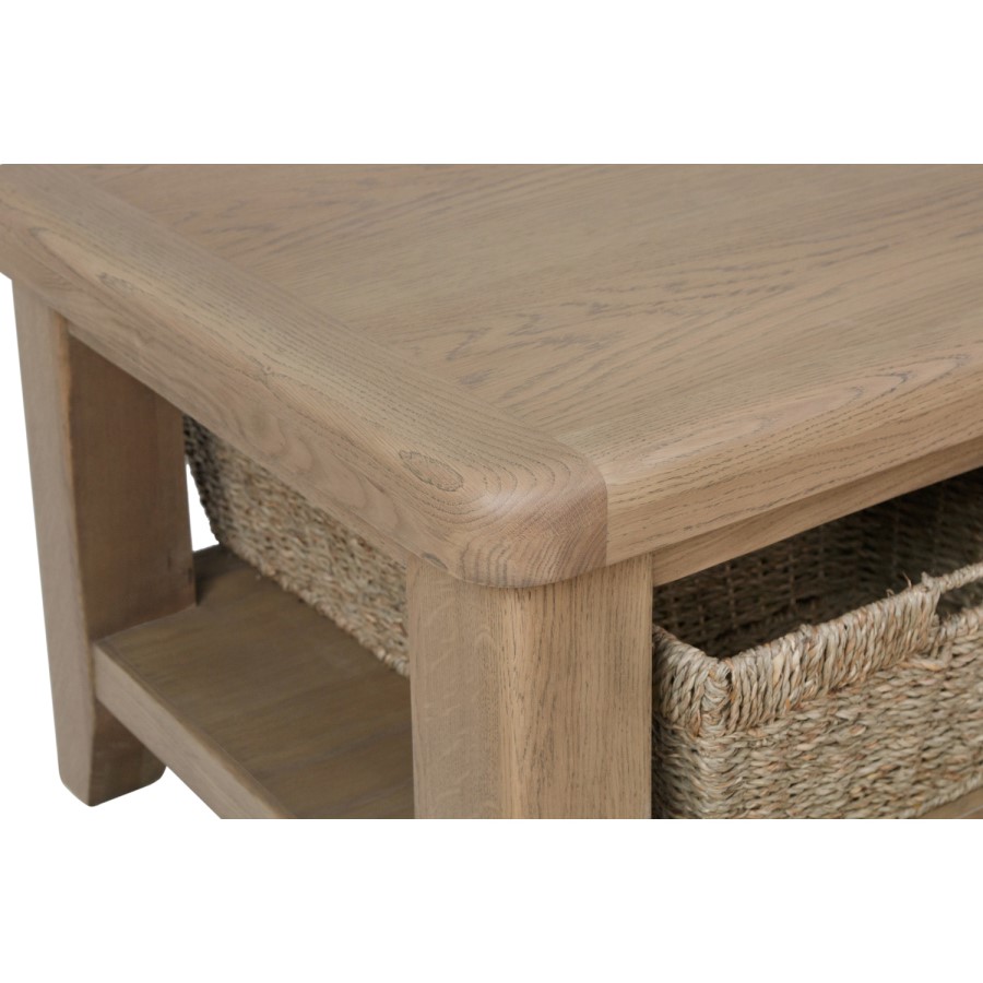 Smoked Oak Coffee Table with Wicker Baskets