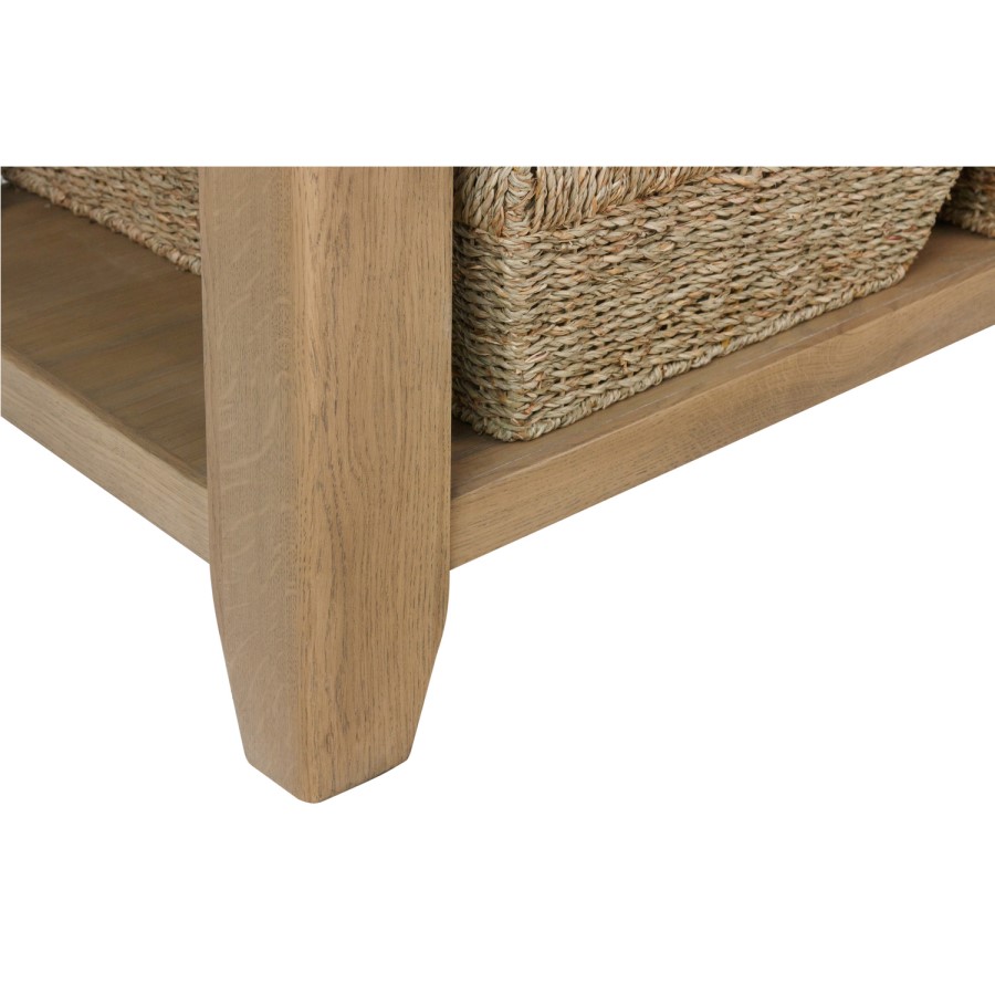 Smoked Oak Coffee Table with Wicker Baskets