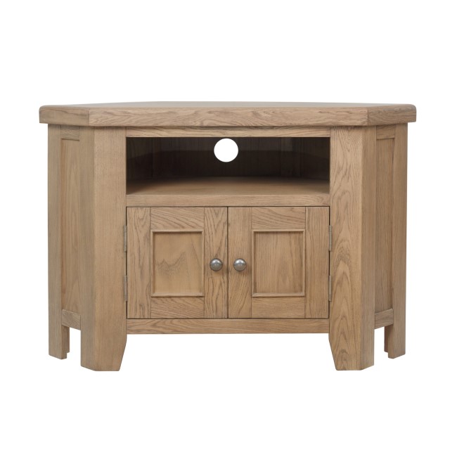 Solid Oak Corner TV Stand with Storage - Pegasus