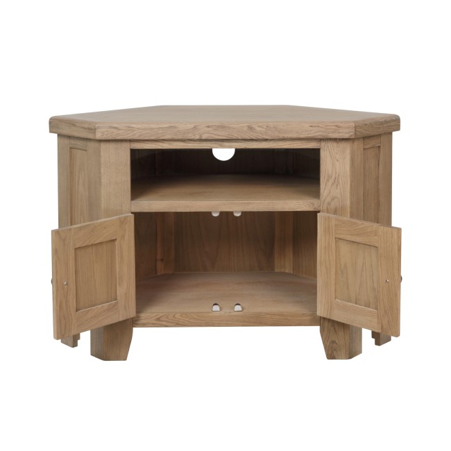 Solid Oak Corner TV Stand with Storage - Pegasus