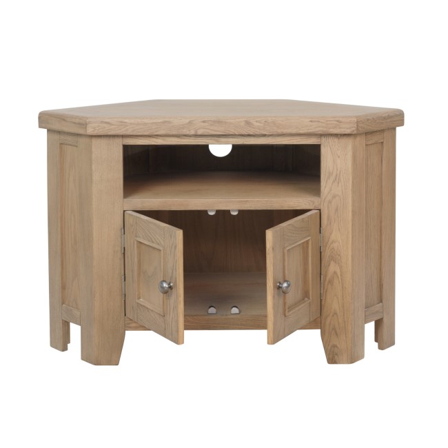 Solid Oak Corner TV Stand with Storage - Pegasus