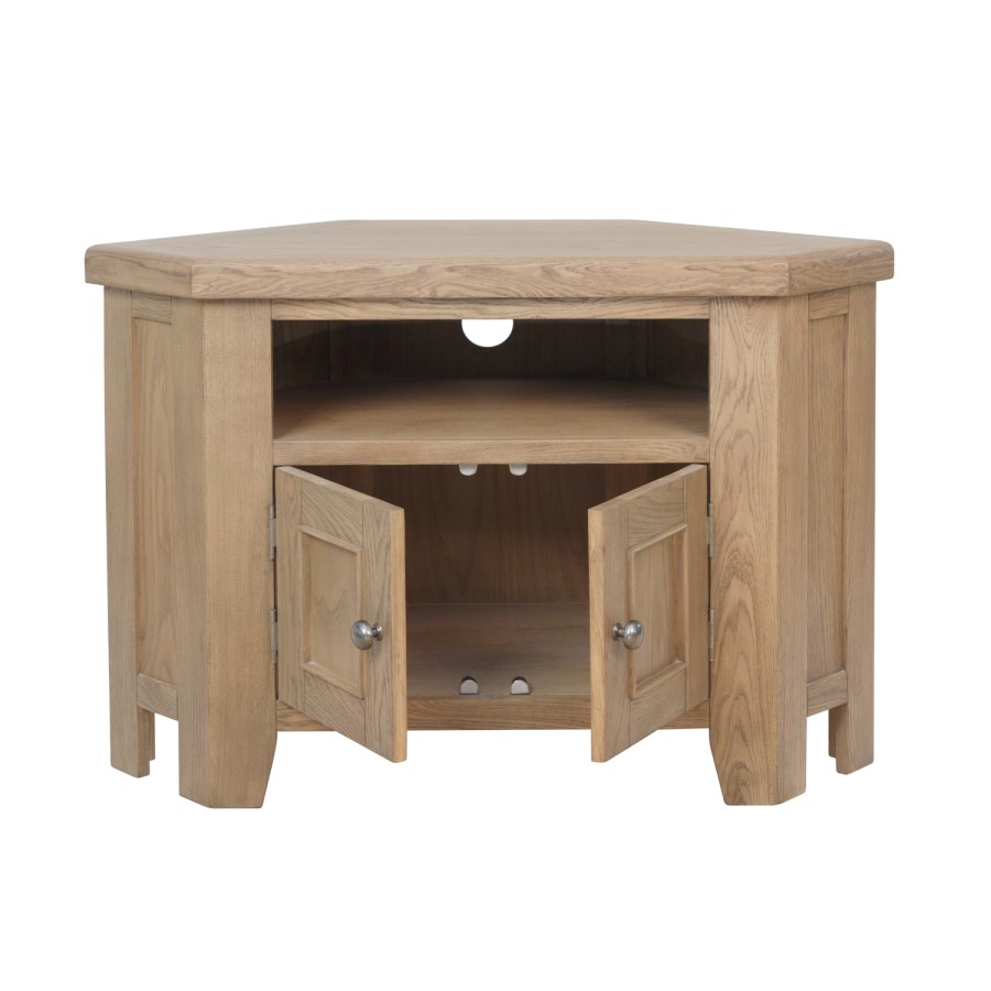Solid Oak Corner TV Stand with Storage - Pegasus