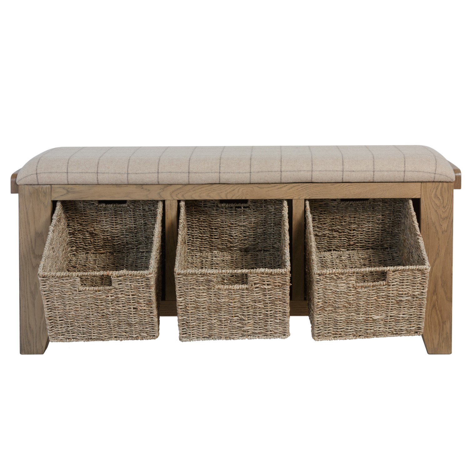 Read more about Smoked oak hall bench with wicker baskets