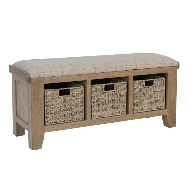 Smoked Oak Hall Bench with Wicker Baskets