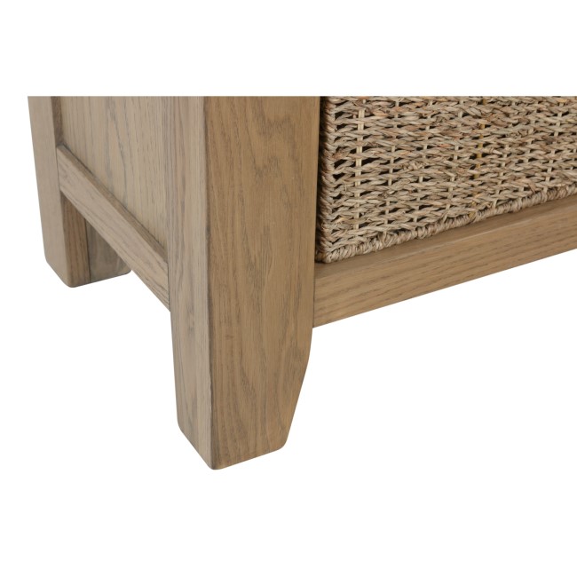 Smoked Oak Hall Bench with Wicker Baskets