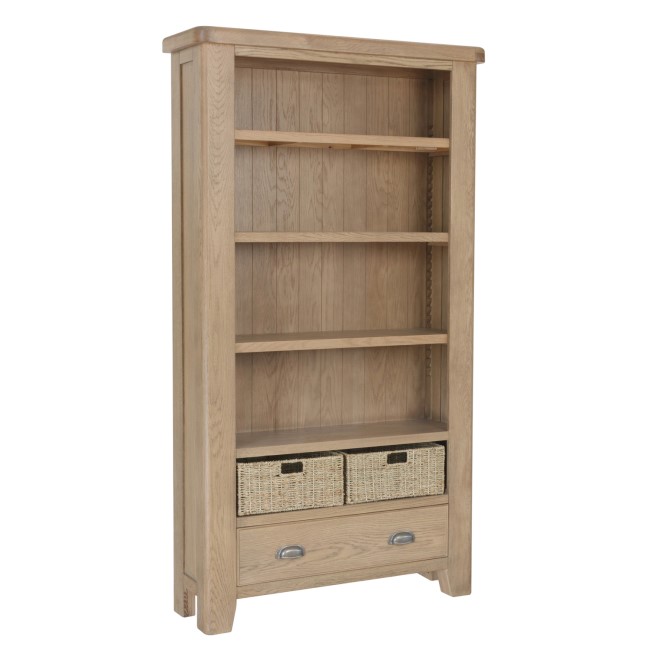 Large Solid Oak Bookcase with Drawers - Pegasus