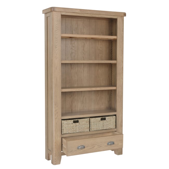 Large Solid Oak Bookcase with Drawers - Pegasus