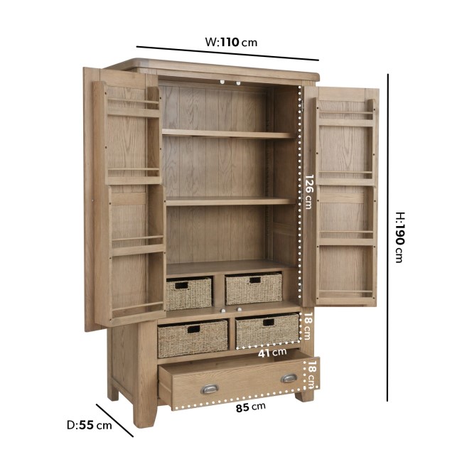 Smoked Oak Kitchen Larder with Wicker Baskets 