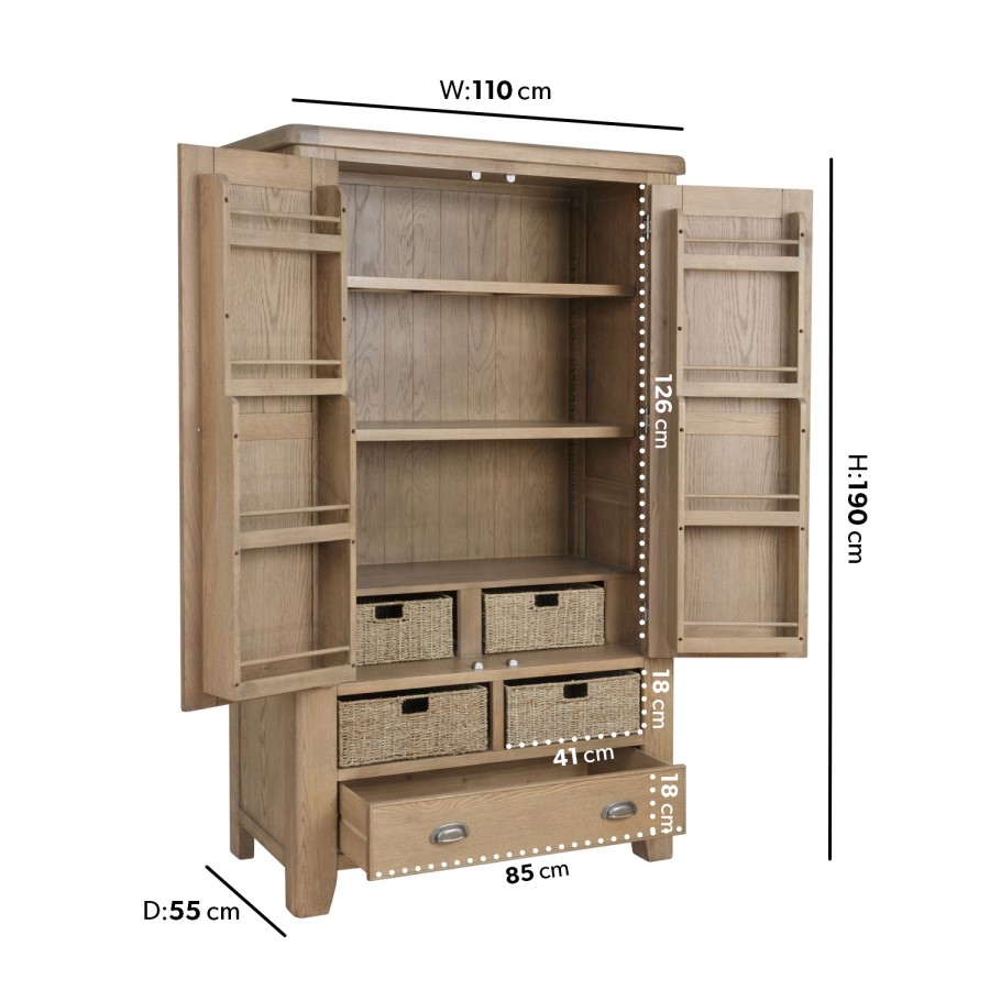 Smoked Oak Kitchen Larder with Wicker Baskets