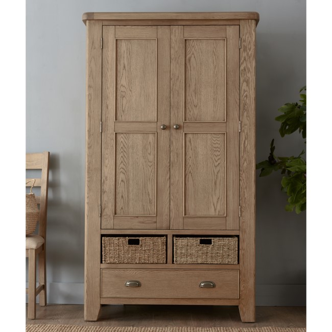 Smoked Oak Kitchen Larder with Wicker Baskets 