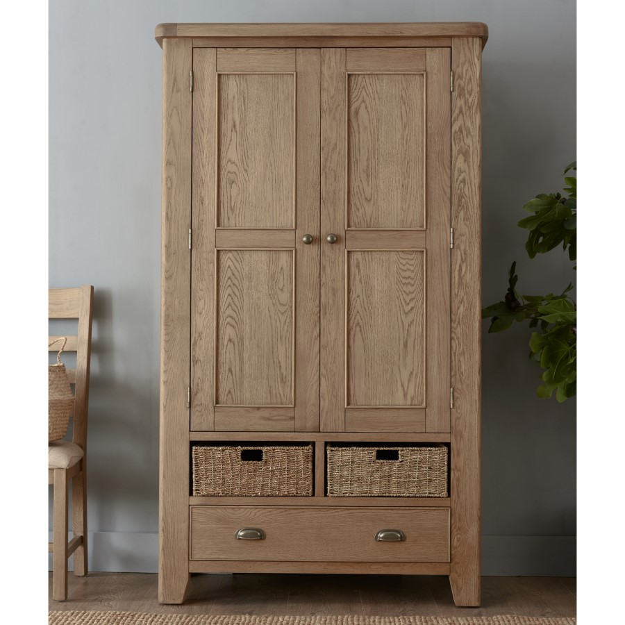 Smoked Oak Kitchen Larder with Wicker Baskets