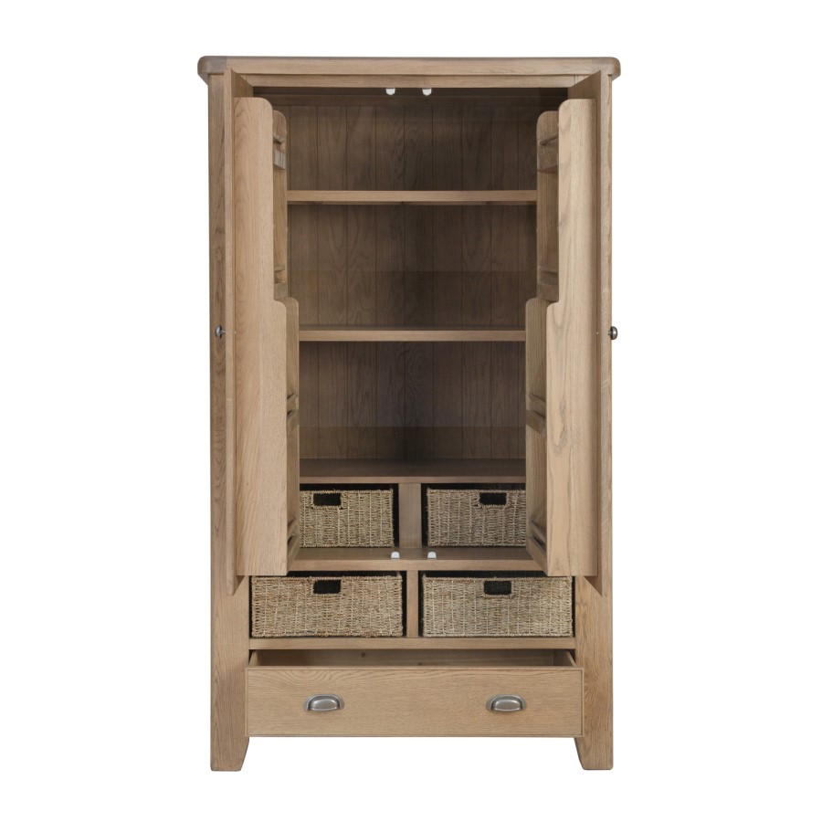 Smoked Oak Kitchen Larder with Wicker Baskets