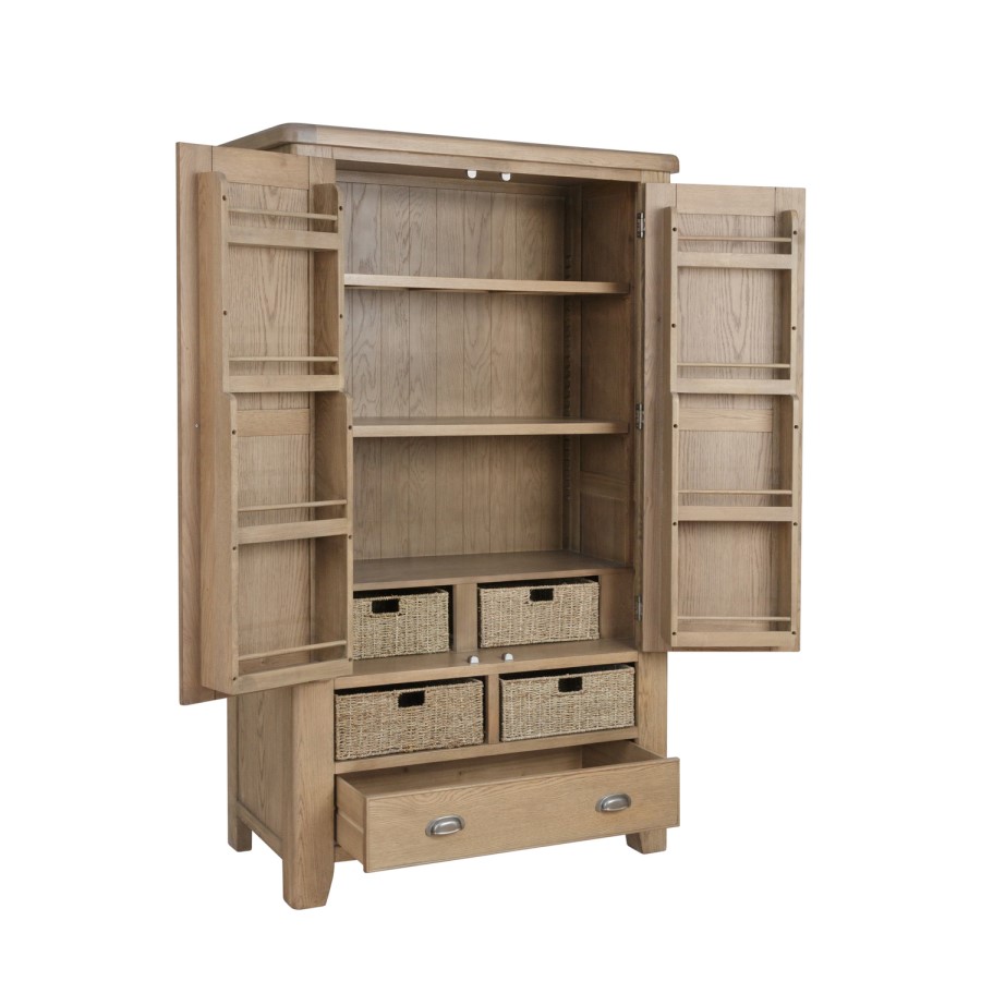 Smoked Oak Kitchen Larder with Wicker Baskets