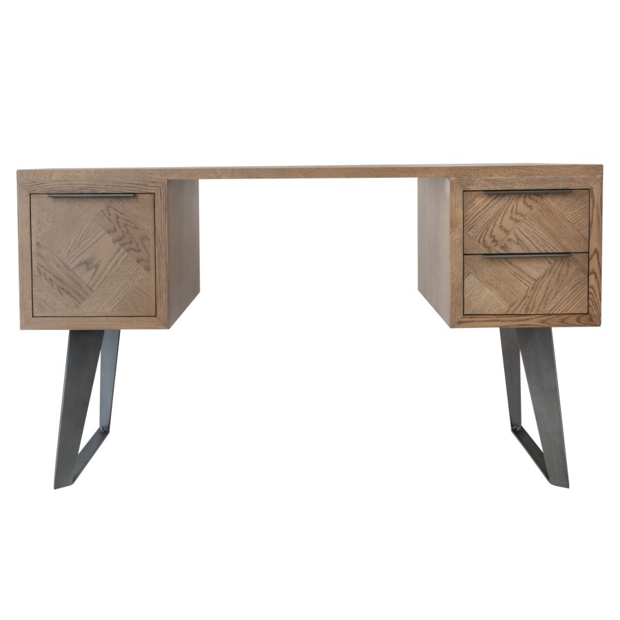 Brown Chevron Desk with Metal Legs 