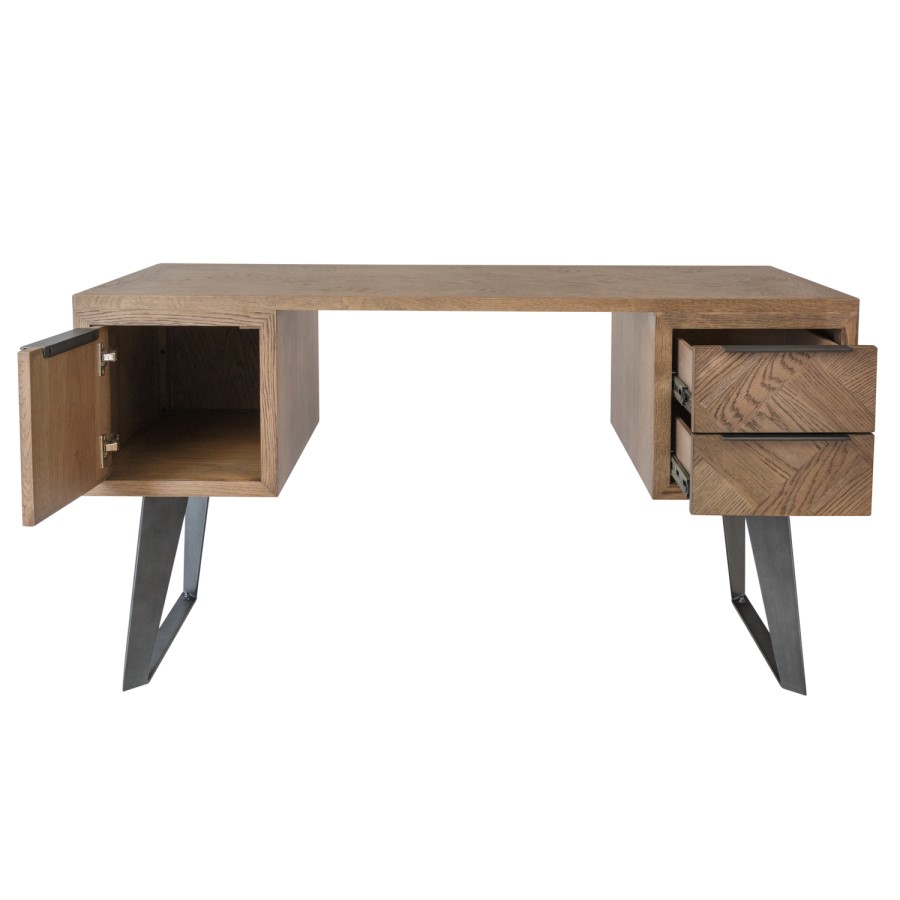 Brown Chevron Desk with Metal Legs 