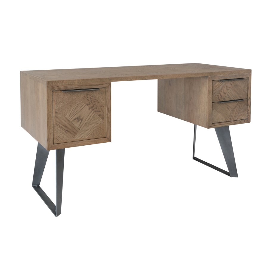 Brown Chevron Desk with Metal Legs 