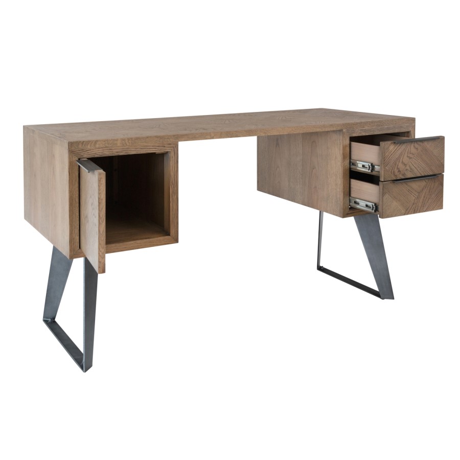Brown Chevron Desk with Metal Legs 