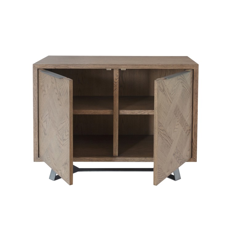 Chevron Aged Oak Sideboard with Metal Legs