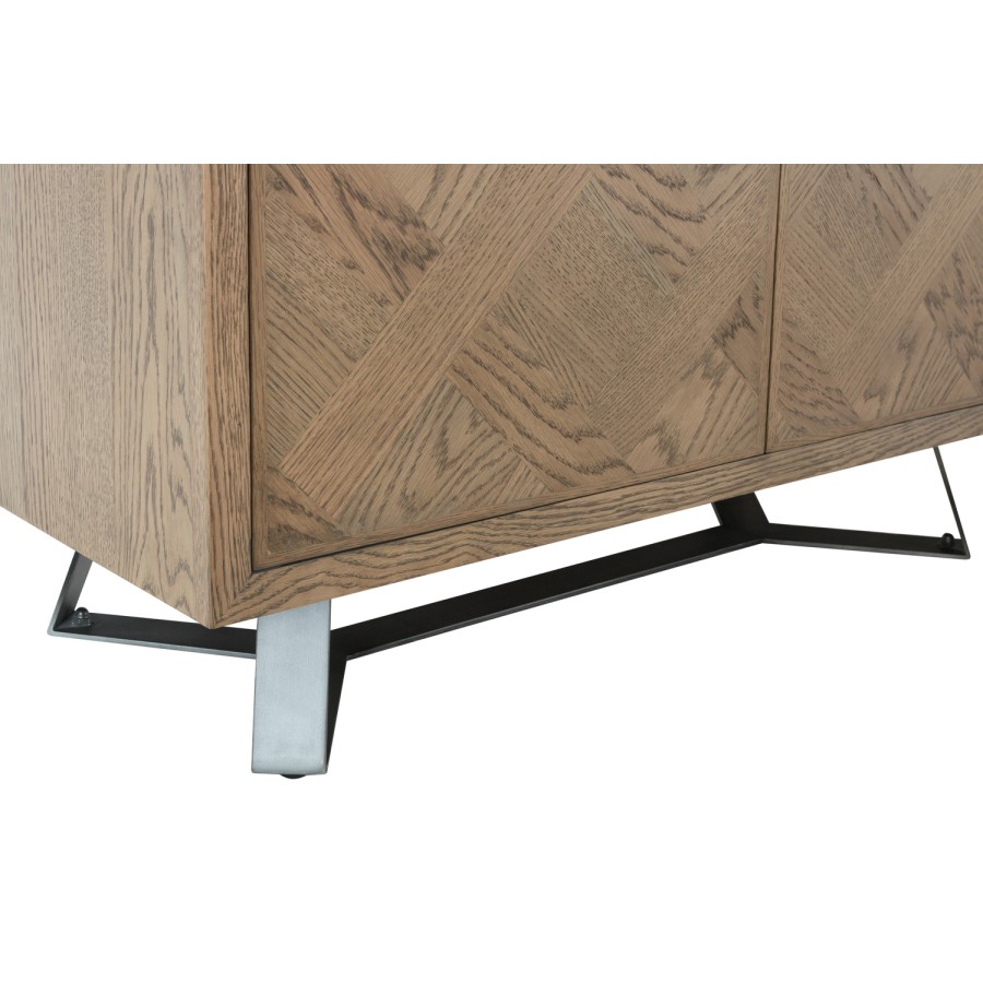 Chevron Aged Oak Sideboard with Metal Legs