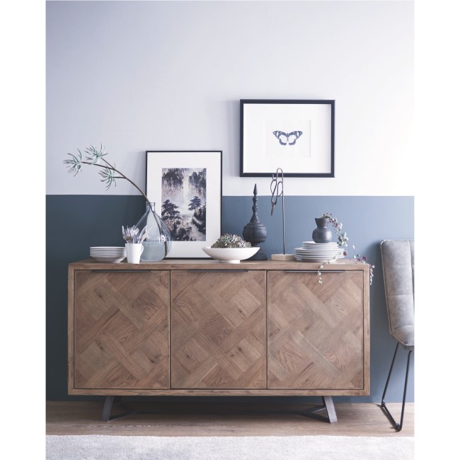 Chevron Aged Oak 3 Door Sideboard