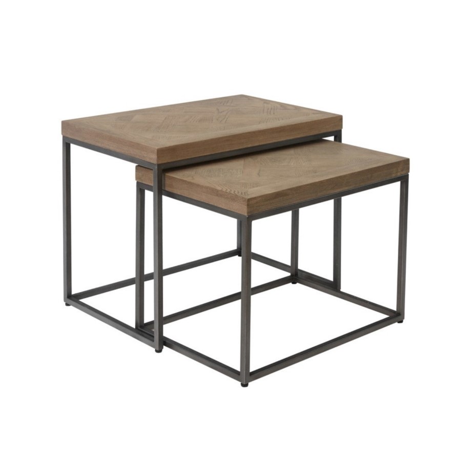 Chevron Oak Nest of 2 Tables 