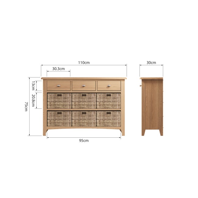 Bourton Light Oak Storage Unit with 9 Drawers