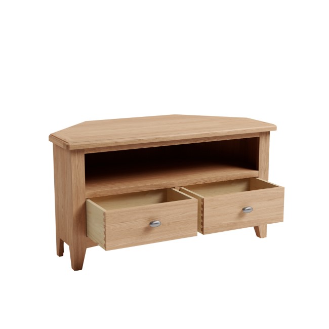 Bourton Solid Oak Corner TV Unit with Open Shelf