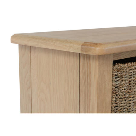 Bourton Solid Oak Hall Bench with Wicker Baskets