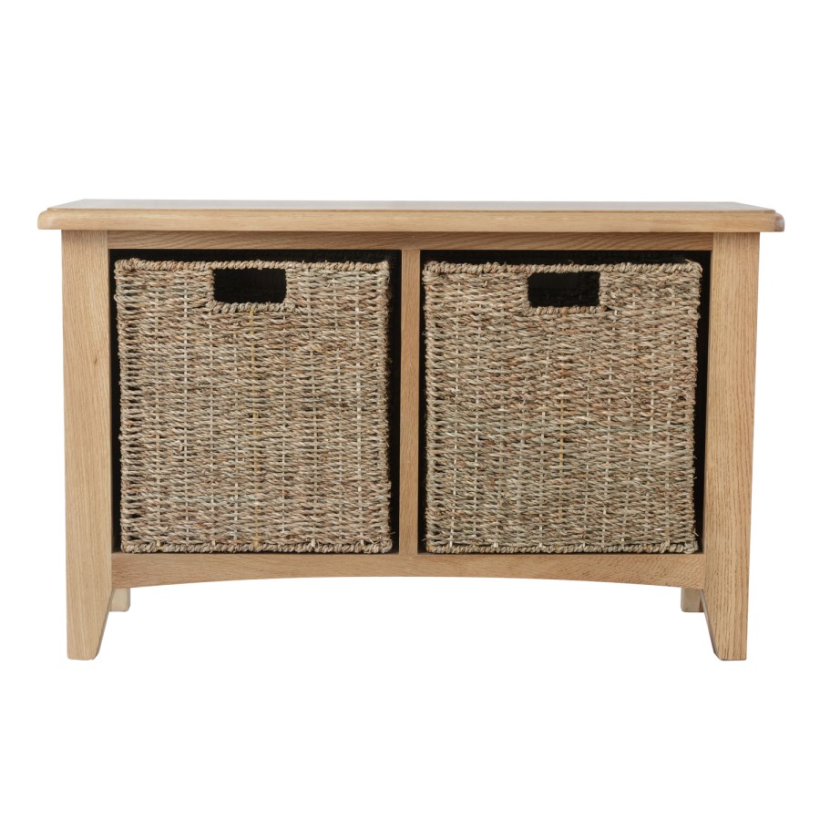 Bourton Solid Oak Hall Bench with Wicker Baskets