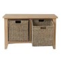 Bourton Solid Oak Hall Bench with Wicker Baskets