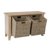 Bourton Solid Oak Hall Bench with Wicker Baskets