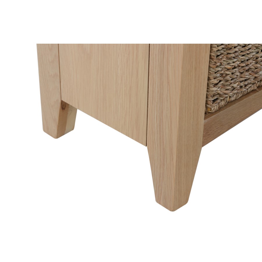 Bourton Solid Oak Hall Bench with Wicker Baskets