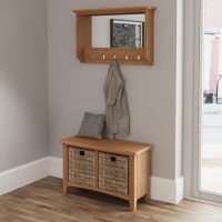 Bourton Solid Oak Coat Rack with Mirror