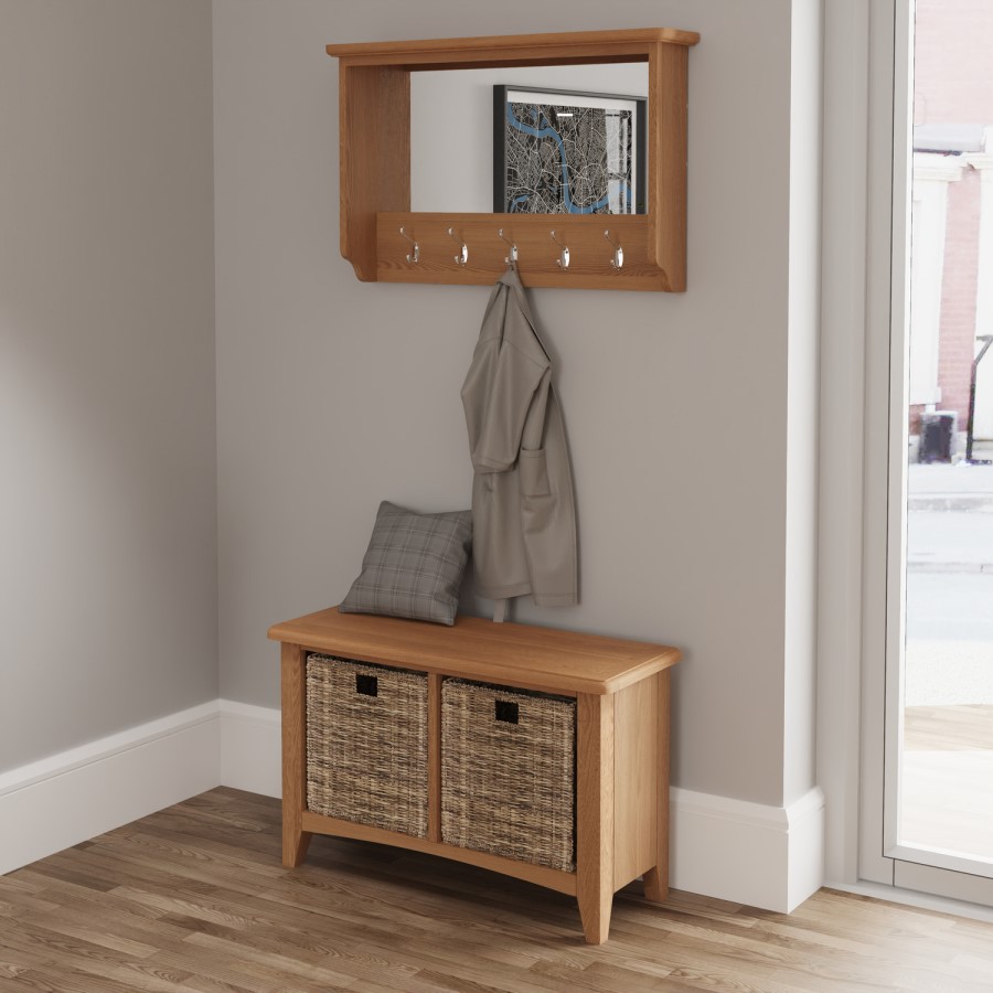 Bourton Solid Oak Coat Rack with Mirror