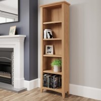 Narrow Oak Bookcase with 5 Shelves