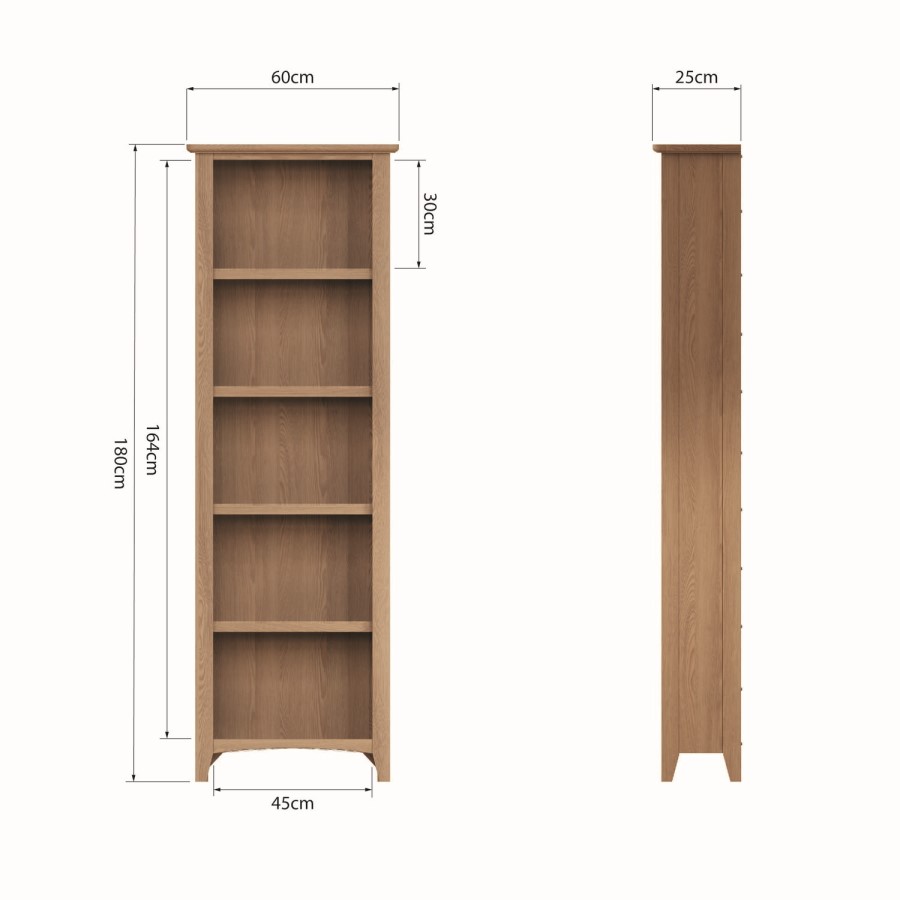 Narrow Oak Bookcase with 5 Shelves