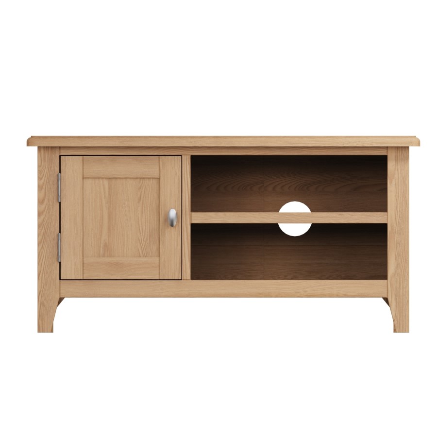 Bourton Solid Oak TV Unit with Cupboard & Open Shelves