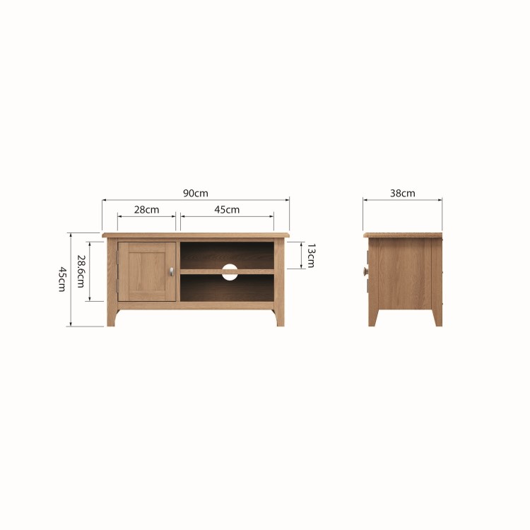 Bourton Solid Oak TV Unit with Cupboard & Open Shelves