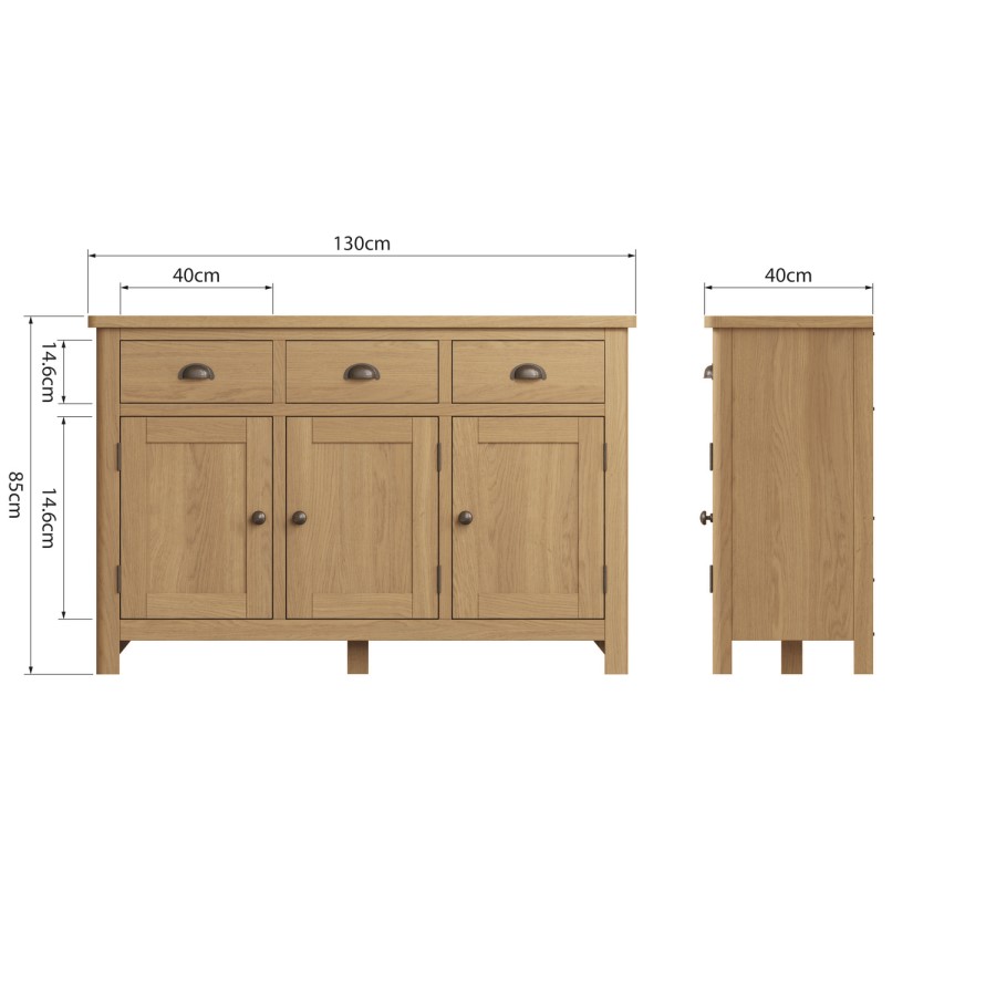GRADE A2 - Rustic Oak 3 Door Sideboard