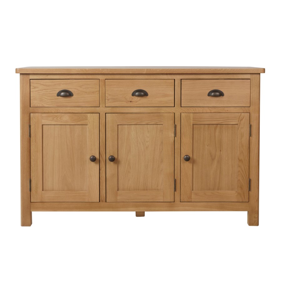 GRADE A2 - Rustic Oak 3 Door Sideboard