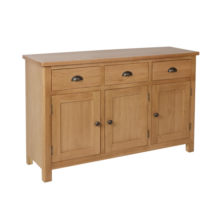 GRADE A2 - Rustic Oak 3 Door Sideboard