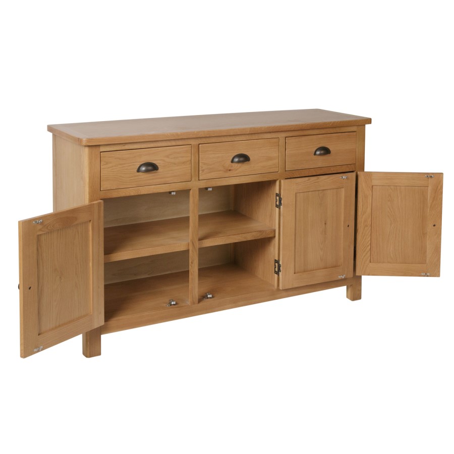 GRADE A2 - Rustic Oak 3 Door Sideboard