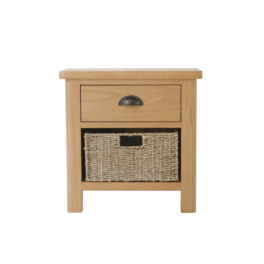Rustic Oak Lamp Table with Basket
