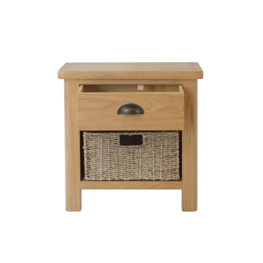 Rustic Oak Lamp Table with Basket