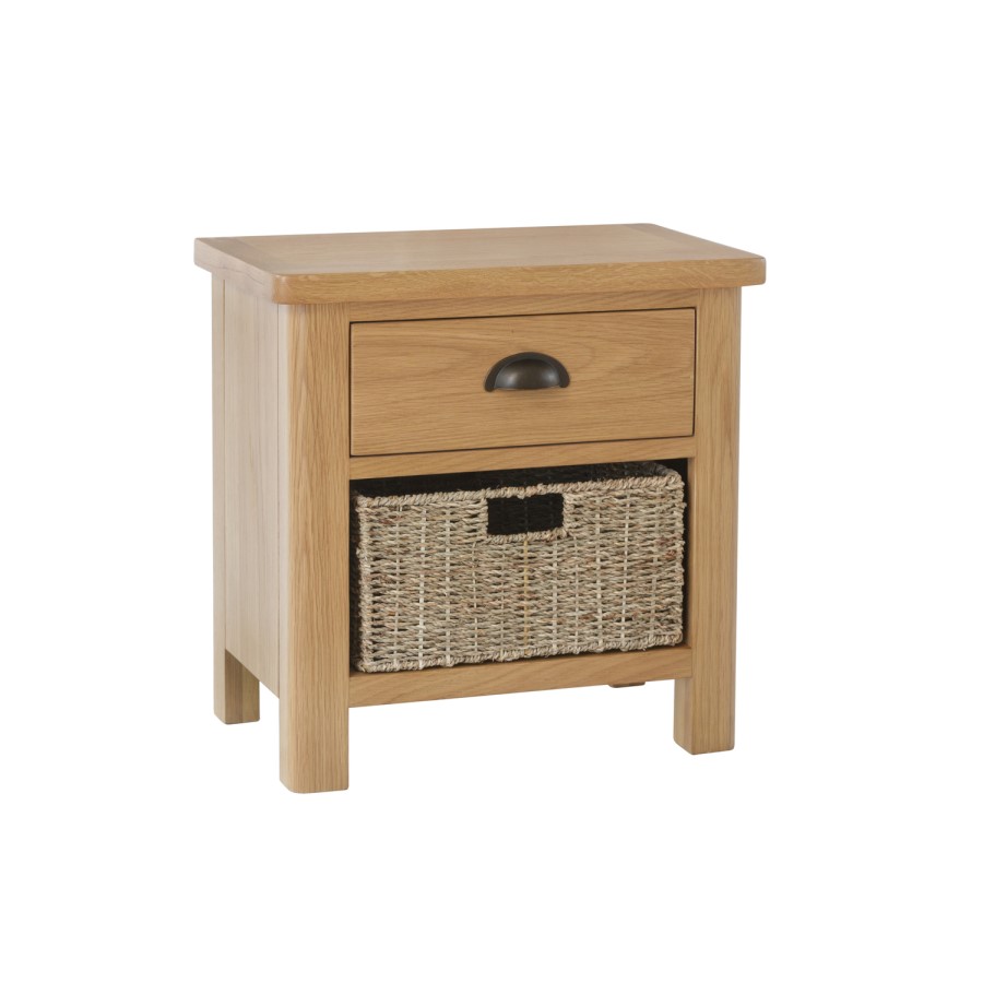 Rustic Oak Lamp Table with Basket