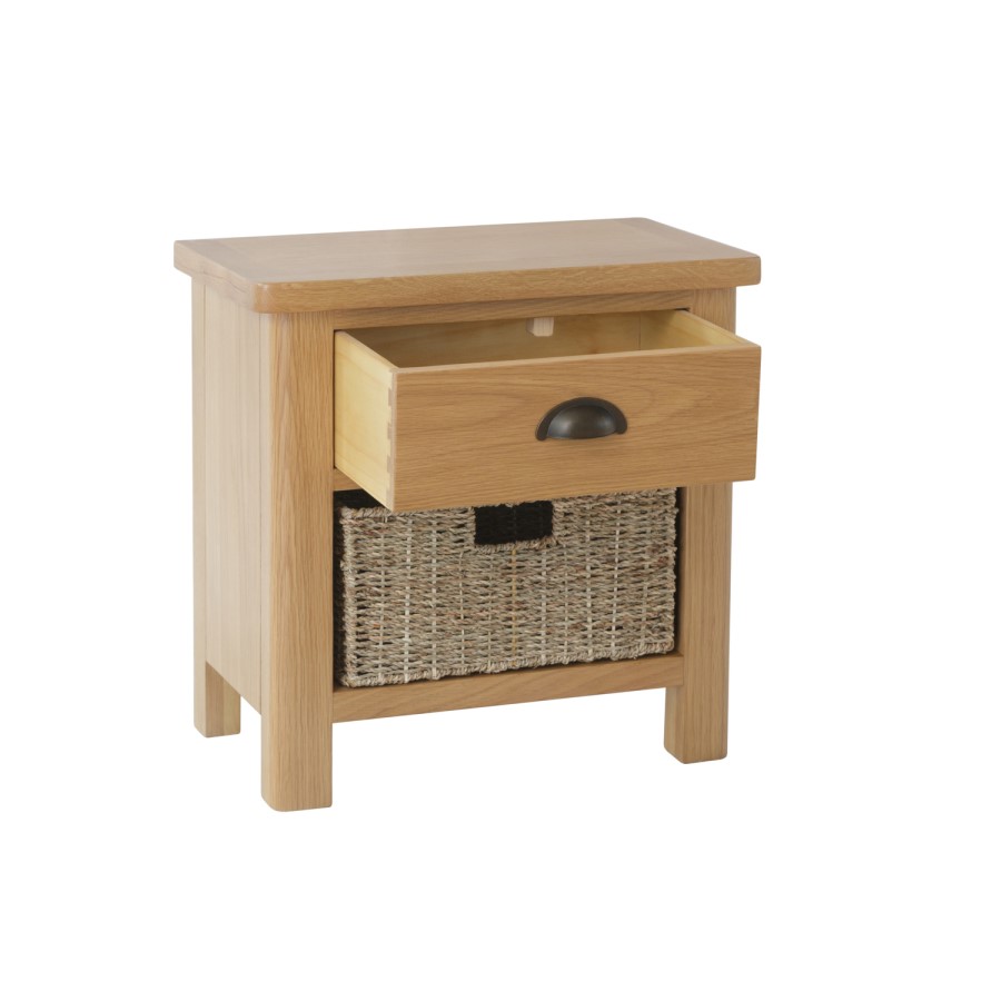 Rustic Oak Lamp Table with Basket