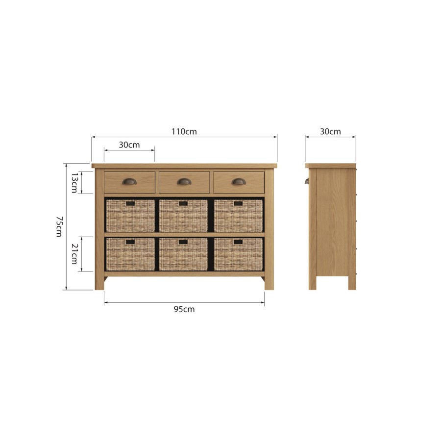 Rustic Oak 9 Drawer Storage Unit