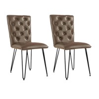 Brown Leather Dining Chairs with Hairpin Legs - Set of 2 Brown Leather Dining Chairs with Hairpin Legs - Set of 2