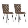 Brown Leather Dining Chairs with Hairpin Legs - Set of 2