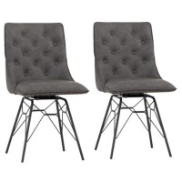 Pair of Faux Leather Grey Dining Chairs - Evander